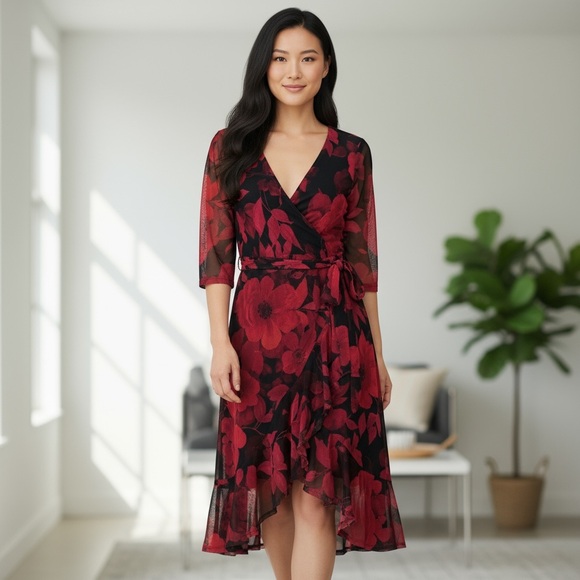 Red Rose Splice Front Dress - Picture 1 of 4